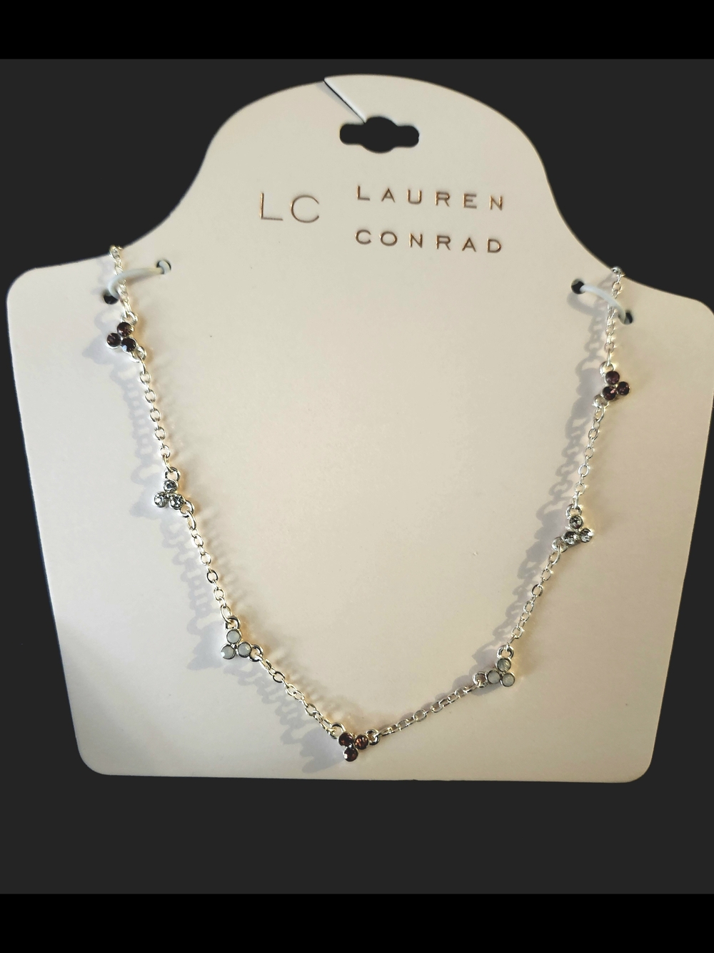 LC Lauren Conrad Silver Chain Necklace with Purple and White Accents